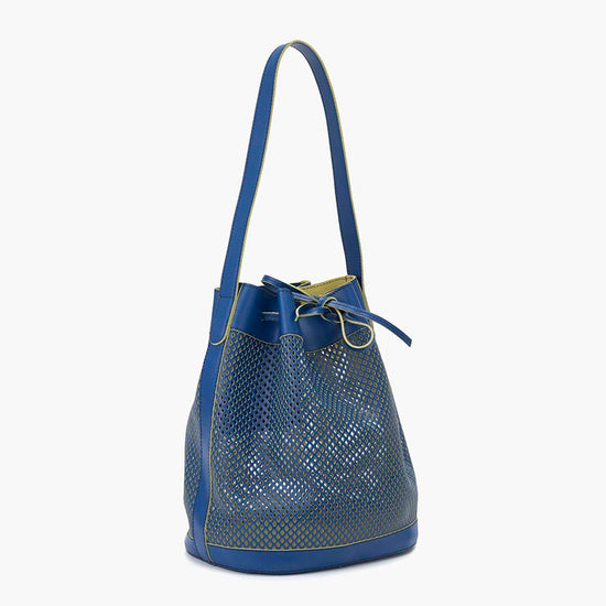 Alexandre Birman Bella Leather Bucket Bag - Blue Perforated