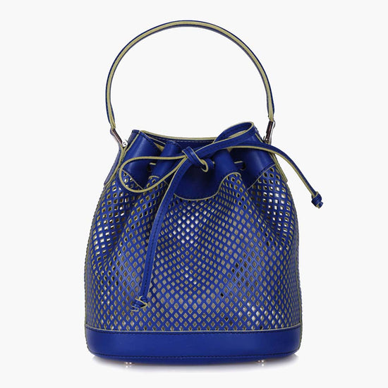 Alexandre Birman Bella Mini Leather Bucket Bag - Blue Perforated