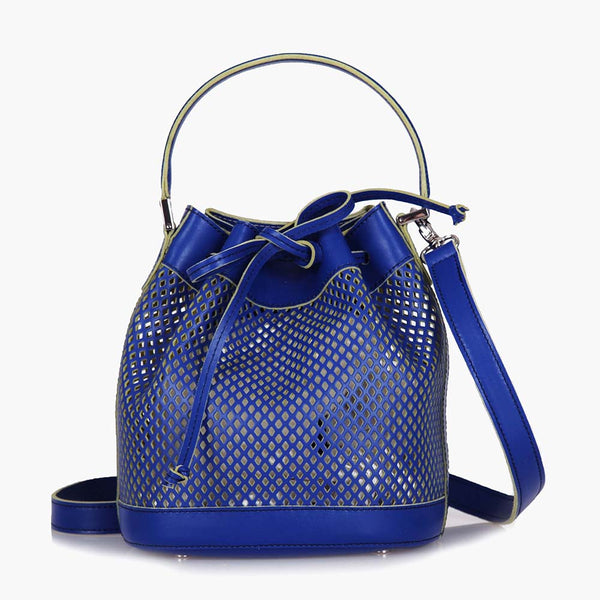 alexandre birman Bella Mini Leather Bucket Bag - Blue Perforated alexandre birman Bella Mini Leather Bucket Bag - Blue Perforated