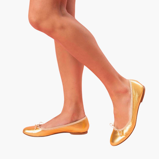 Alexandre Birman Livia Leather Ballet Flat Shoes - Gold