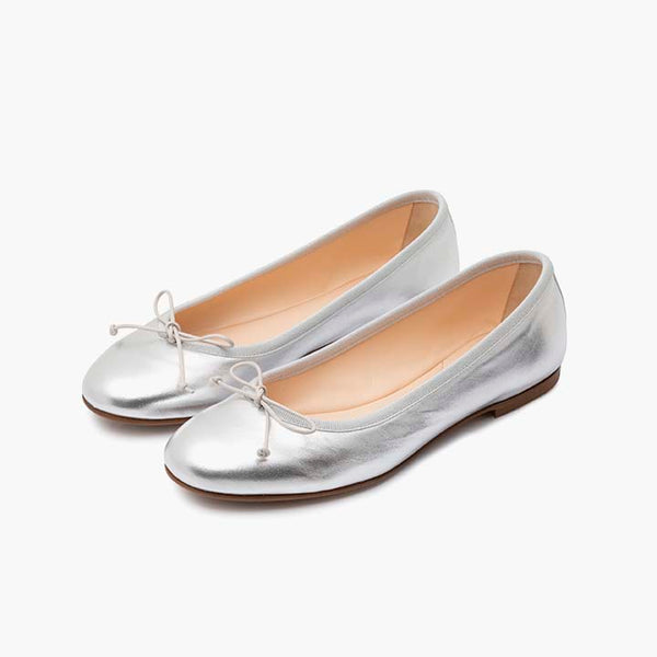 alexandre birman Livia Leather Ballet Flat Shoes - Silver
