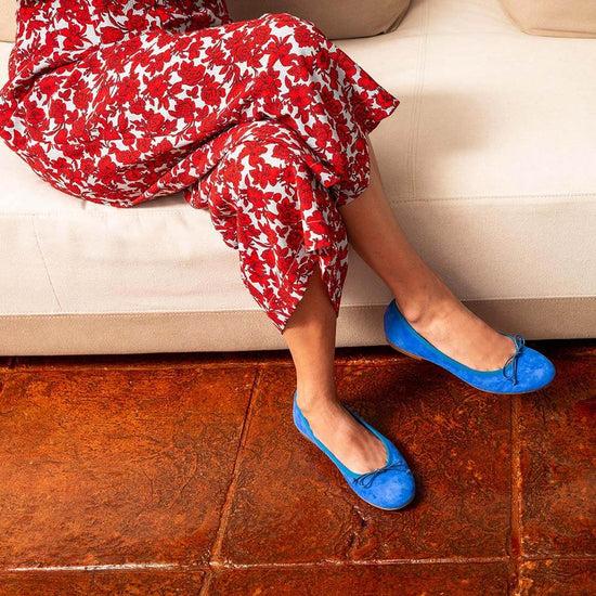 Alexandre Birman Livia Suede Leather Ballet Flat Shoes - Cobalt Blue