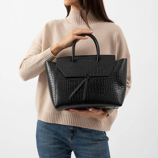 Alexandre Birman Loren Large Leather Tote Bag - Black Croc Print