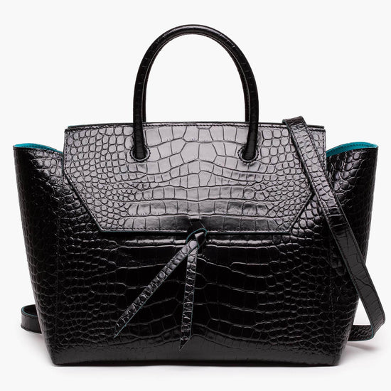 Alexandre Birman Loren Large Leather Tote Bag - Black Croc Print
