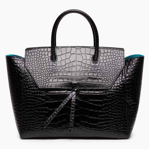 alexandre birman Loren Large Leather Tote Bag - Black Croc Print