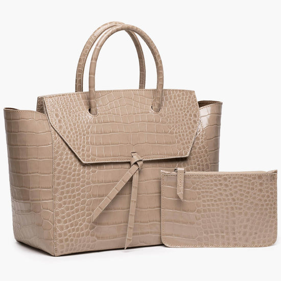 Alexandre Birman Loren Large Leather Tote Bag - Fango Croc Print