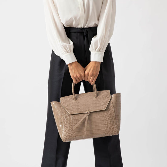 Alexandre Birman Loren Large Leather Tote Bag - Fango Croc Print