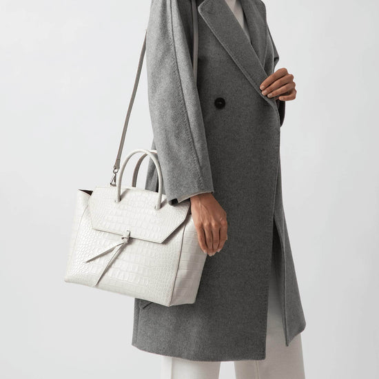 Alexandre Birman Loren Large Leather Tote Bag - Ivory Croc Print