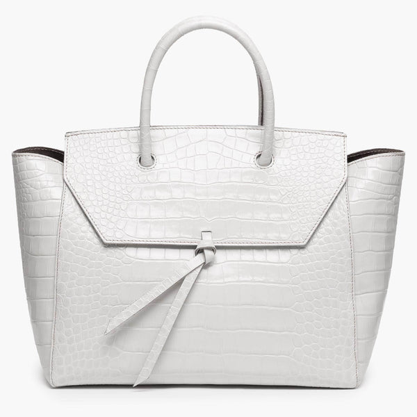 alexandre birman Loren Large Leather Tote Bag - Ivory Croc Print alexandre birman Loren Large Leather Tote Bag - Ivory Croc Print