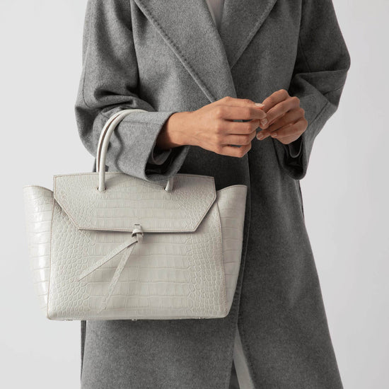 Alexandre Birman Loren Large Leather Tote Bag - Ivory Croc Print