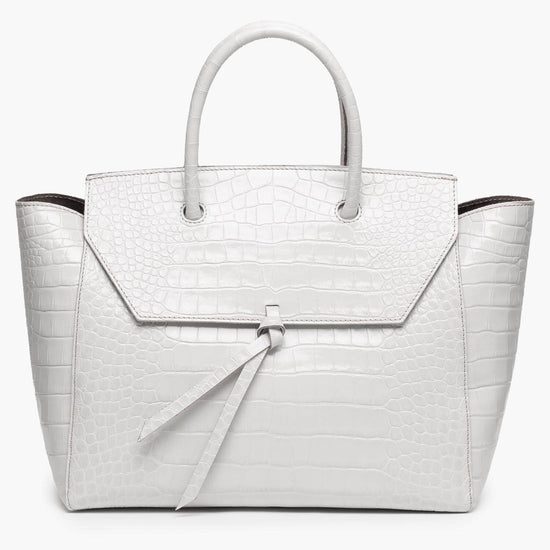 Alexandre Birman Loren Large Leather Tote Bag - Ivory Croc Print