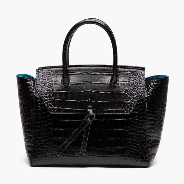 alexandre birman Loren Midi Leather Tote Bag - Black Croc Print