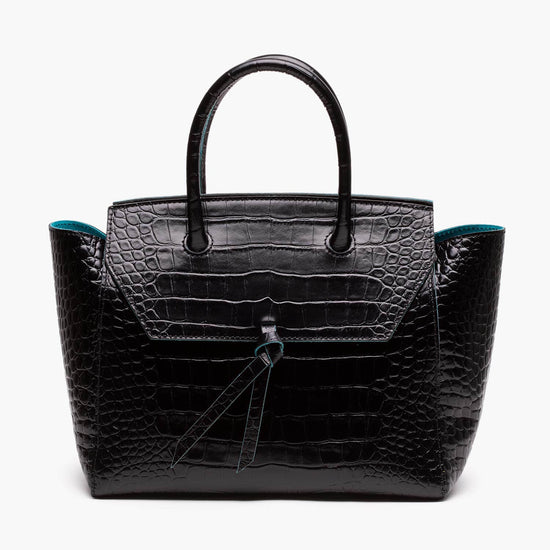 Alexandre Birman Loren Midi Leather Tote Bag - Black Croc Print