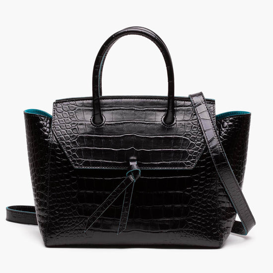 Alexandre Birman Loren Midi Leather Tote Bag - Black Croc Print