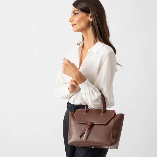 Alexandre Birman Loren Midi Leather Tote Bag - Chocolate