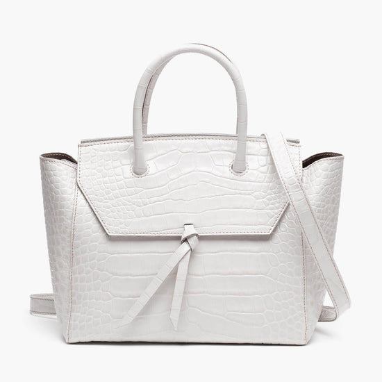 Alexandre Birman Loren Midi Leather Tote Bag - Ivory Croc Print