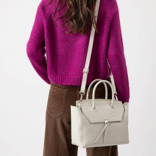 Alexandre Birman Loren Midi Leather Tote Bag - Ivory Croc Print