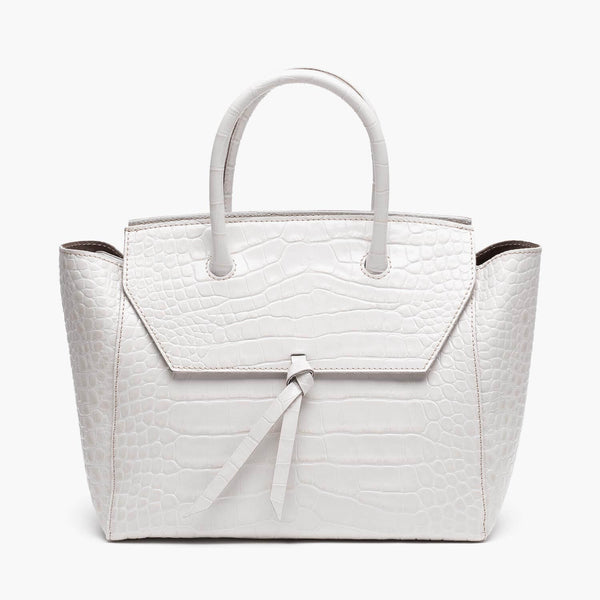 alexandre birman Loren Midi Leather Tote Bag - Ivory Croc Print alexandre birman Loren Midi Leather Tote Bag - Ivory Croc Print
