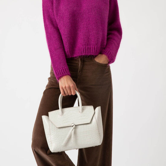 Alexandre Birman Loren Midi Leather Tote Bag - Ivory Croc Print