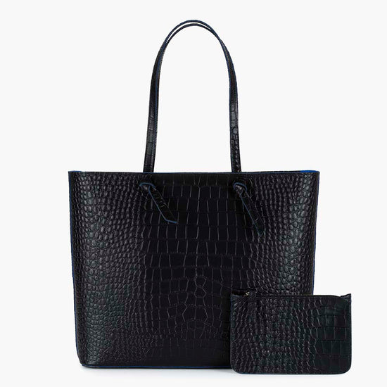 Alexandre Birman Milano Large Leather Shoulder Tote Bag - Black Croc Print