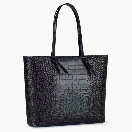 Alexandre Birman Milano Large Leather Shoulder Tote Bag - Black Croc Print