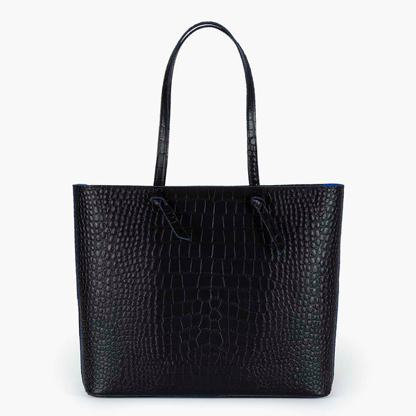 alexandre birman Milano Large Leather Shoulder Tote Bag - Black Croc Print