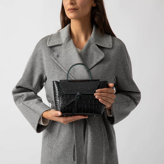 Alexandre Birman Siena Mini Leather Satchel Crossbody Bag - Black Croc Print