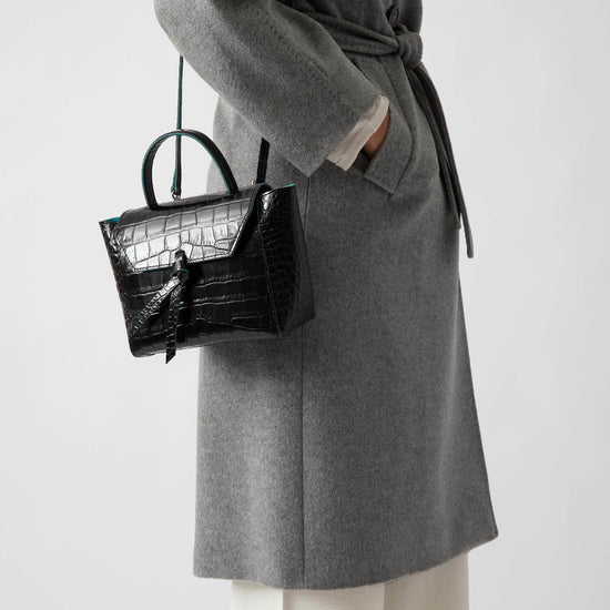 Alexandre Birman Siena Mini Leather Satchel Crossbody Bag - Black Croc Print