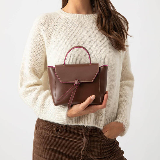 Alexandre Birman Siena Mini Leather Satchel Crossbody Bag - Chocolate