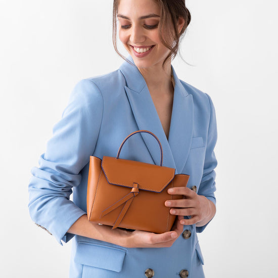 Alexandre Birman Siena Mini Leather Satchel Crossbody Bag - Cognac