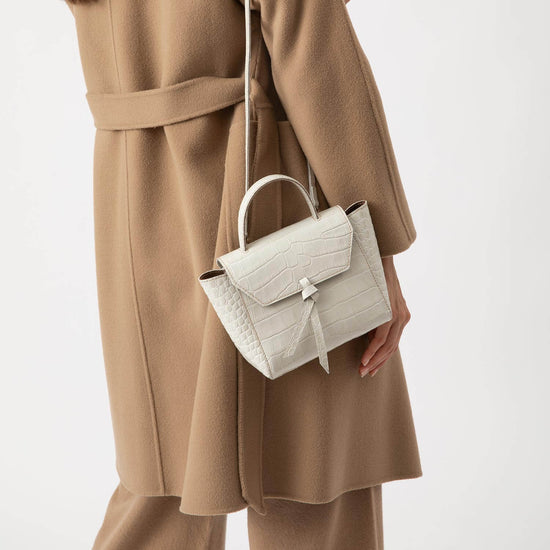 Alexandre Birman Siena Mini Leather Satchel Crossbody Bag - Ivory Croc Print