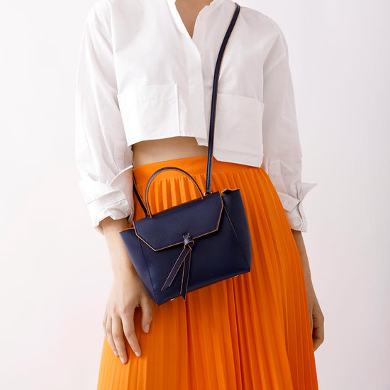 Alexandre Birman Siena Mini Leather Satchel Crossbody Bag - Navy