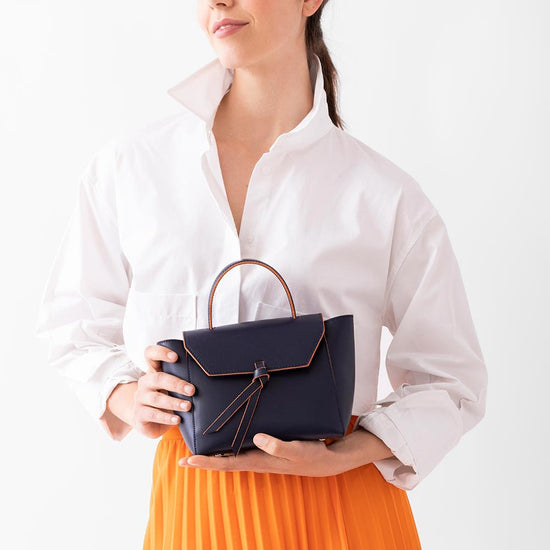 Alexandre Birman Siena Mini Leather Satchel Crossbody Bag - Navy