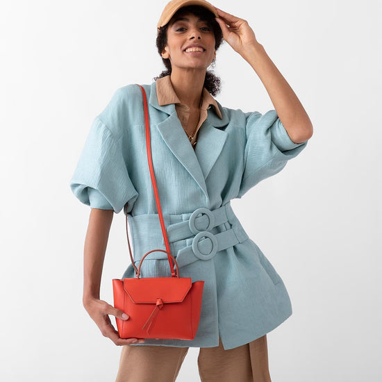 Alexandre Birman Siena Mini Leather Satchel Crossbody Bag - Orange