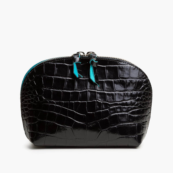 alexandre birman Store All Leather Pouch - Black Croc Print