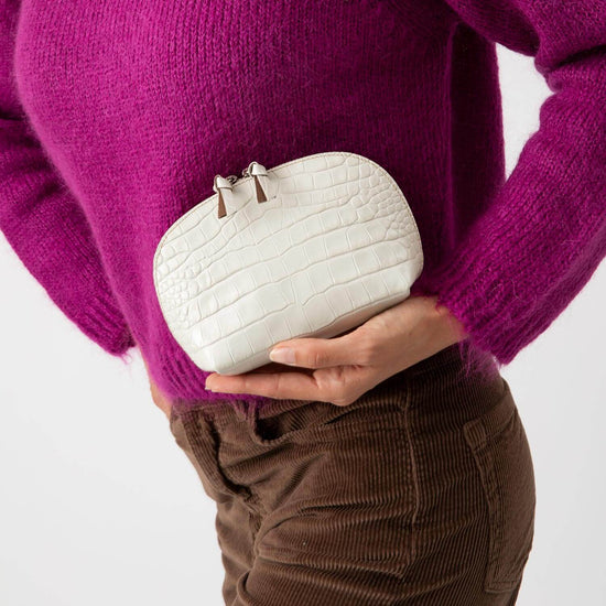 Alexandre Birman Store All Leather Pouch - Ivory Croc Print