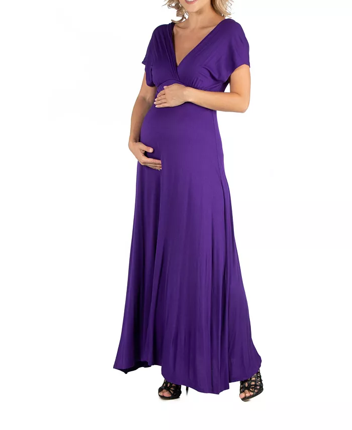 Alfani 24seven Comfort Apparel Cap Sleeve V Neck Maternity Maxi Dress Women's Fashion Shoes & Accessories