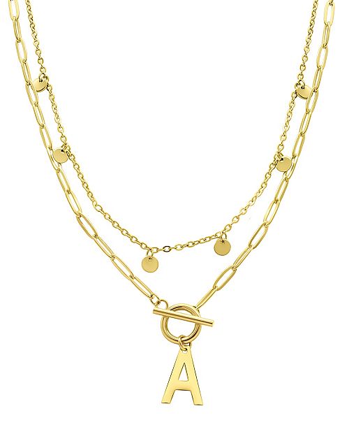 alfani ADORNIA Tarnish Resistant 14K Gold-Plated Confetti and Paperclip Layered Initial Toggle Necklace Jewelry & Watches