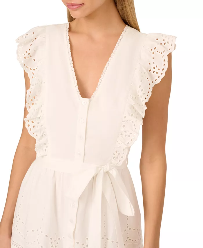 Alfani Adrianna By Adrianna Papell Women's Cotton Scalloped Eyelet Mini Dress Women's Fashion Shoes & Accessories