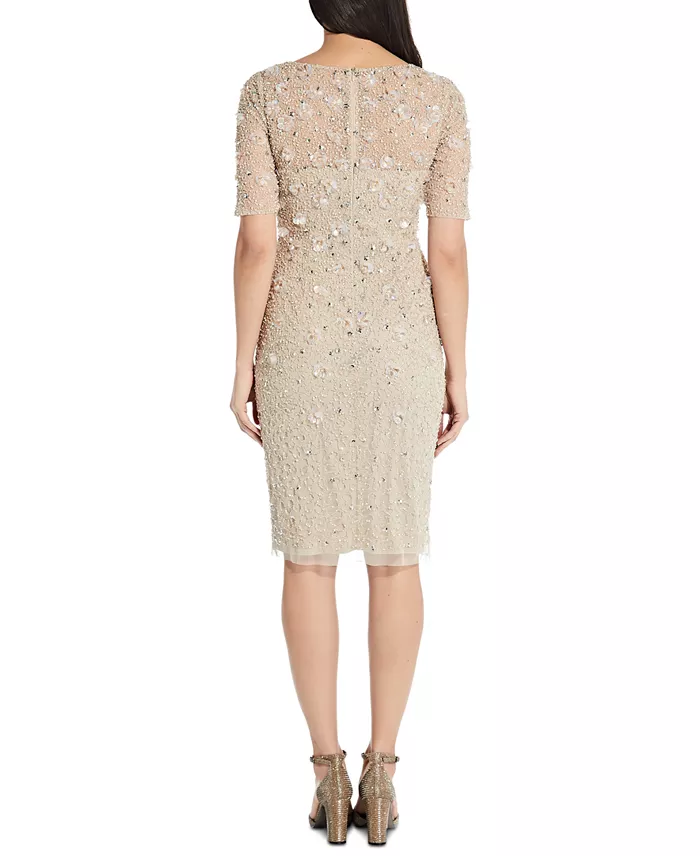 Alfani Adrianna Papell Beaded Floral Sheath Dress Women's Fashion Shoes & Accessories