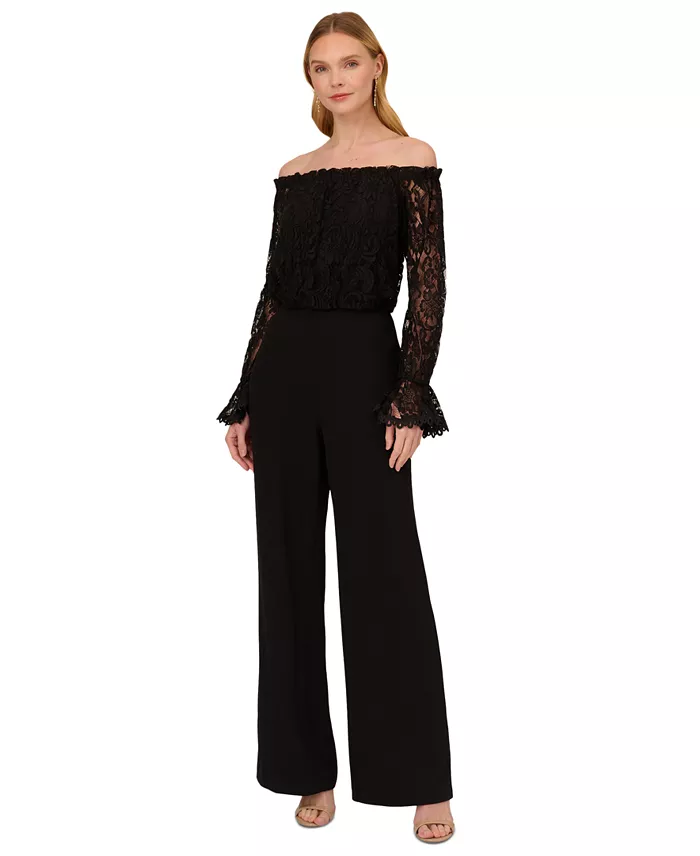 Alfani Adrianna Papell Off-The-Shoulder Lace Jumpsuit Women's Fashion Shoes & Accessories