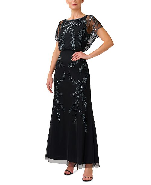 alfani Adrianna Papell Papell Studio Women's Beaded Flutter-Sleeve Blouson Gown Women's Fashion Shoes & Accessories