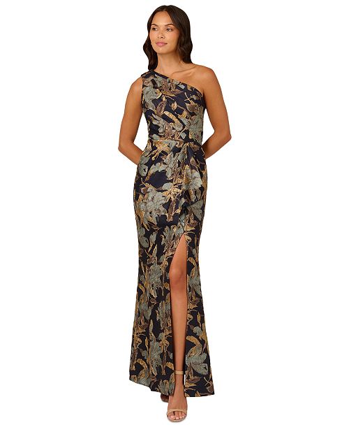 alfani Adrianna Papell Petite Floral-Jacquard One-Shoulder Gown Women's Fashion Shoes & Accessories
