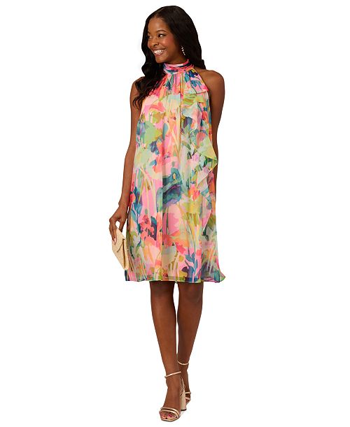 alfani Adrianna Papell Petite Printed Chiffon Halter Dress Women's Fashion Shoes & Accessories