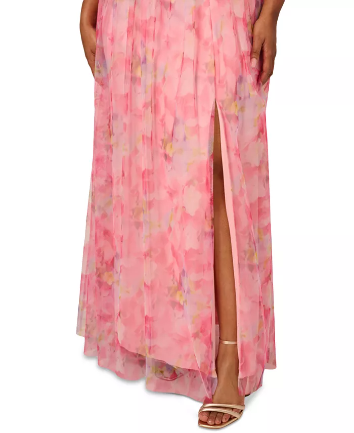Alfani Adrianna Papell Plus Size Printed Tulle Off-the-Shoulder Gown Women's Fashion Shoes & Accessories