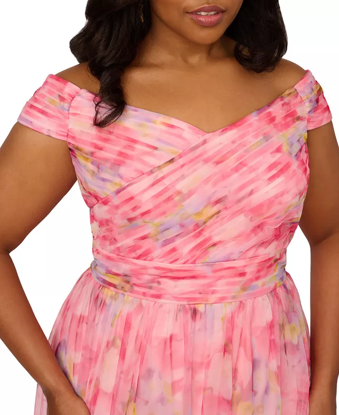 Alfani Adrianna Papell Plus Size Printed Tulle Off-the-Shoulder Gown Women's Fashion Shoes & Accessories