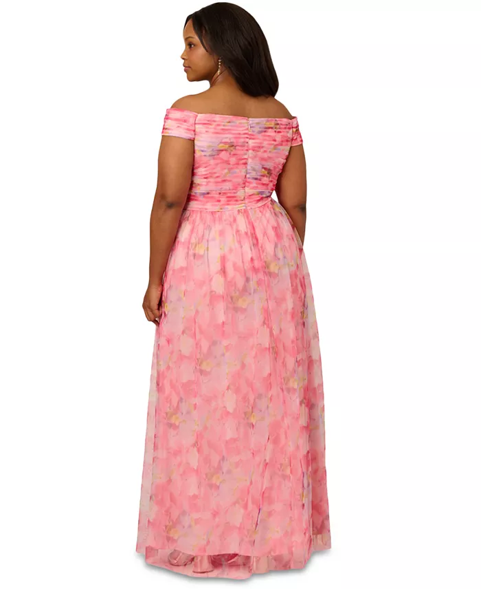 Alfani Adrianna Papell Plus Size Printed Tulle Off-the-Shoulder Gown Women's Fashion Shoes & Accessories