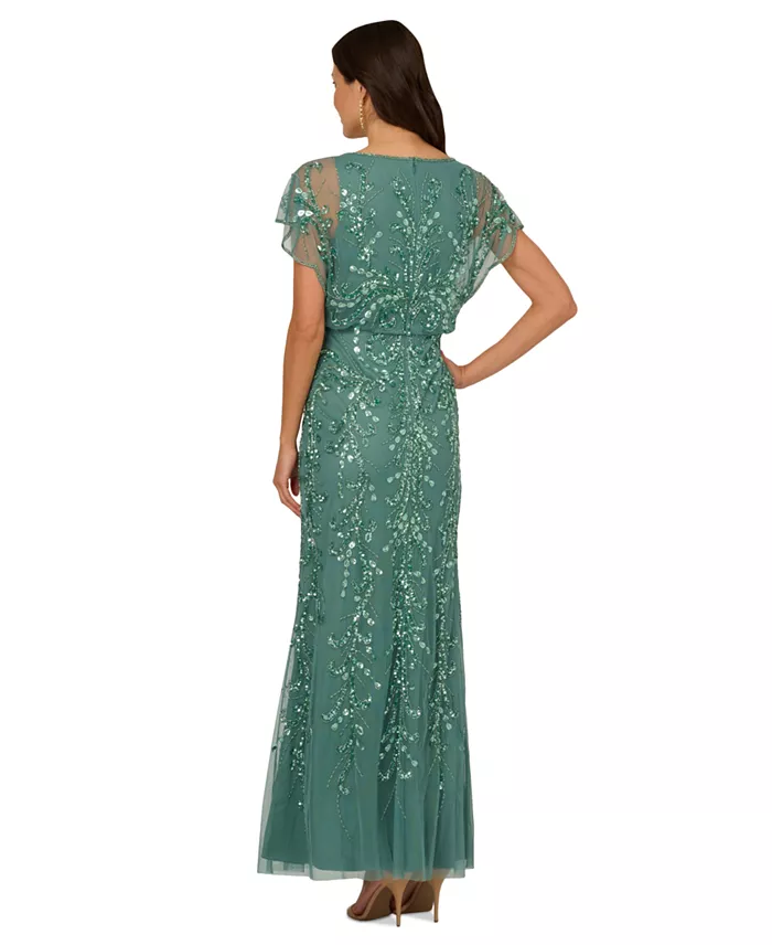 Alfani Adrianna Papell Women's Beaded Blouson-Sleeve Gown Women's Fashion Shoes & Accessories