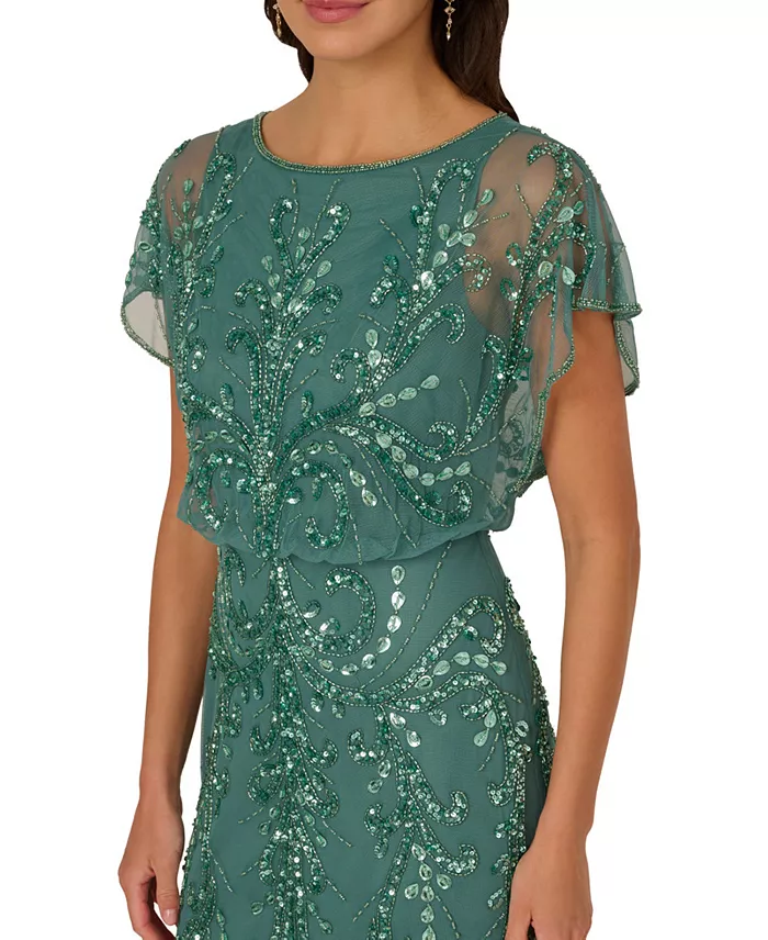 Alfani Adrianna Papell Women's Beaded Blouson-Sleeve Gown Women's Fashion Shoes & Accessories