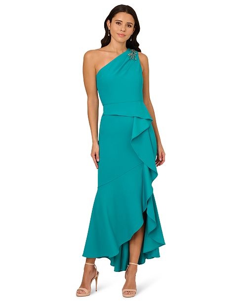 alfani Adrianna Papell Women's Beaded One-Shoulder Crepe Gown Women's Fashion Shoes & Accessories
